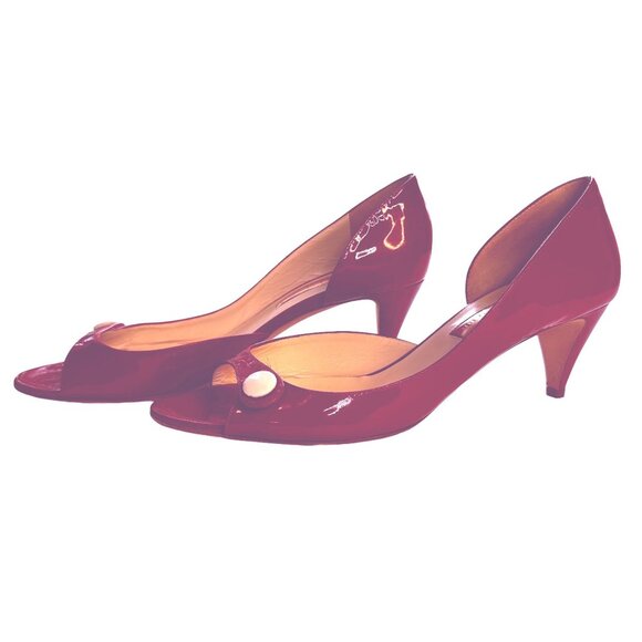 Rupert Sanderson Women Red Patent Leather Peep Toe Kitten Heel Pumps Sz 8 M EUC - Picture 8 of 10